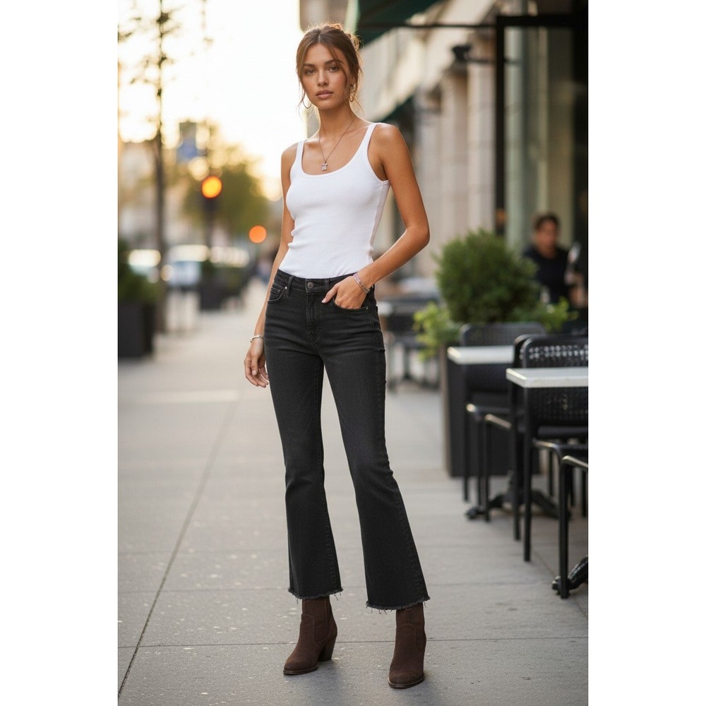 MOTHER NWOT Hustler Ankle Fray Jeans Not Guilty Black High Rise Flare 26x26 $228